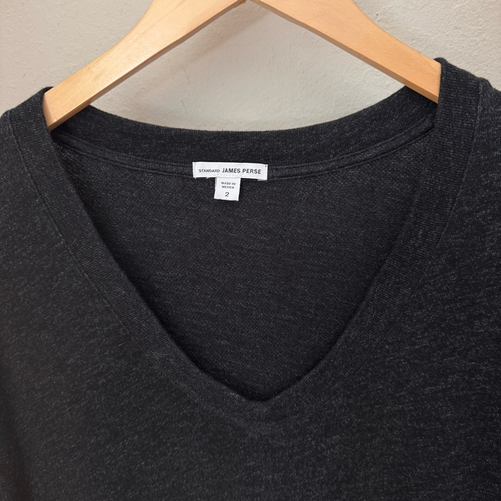 JAMES PERSE Long Sleeve V-Neck Top Black Knit Size 2/Medium - Picture 4 of 12